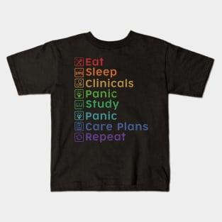 Eat Sleep Clinicals Panic Study Panic Care Plans Repeat Nurse Kids T-Shirt